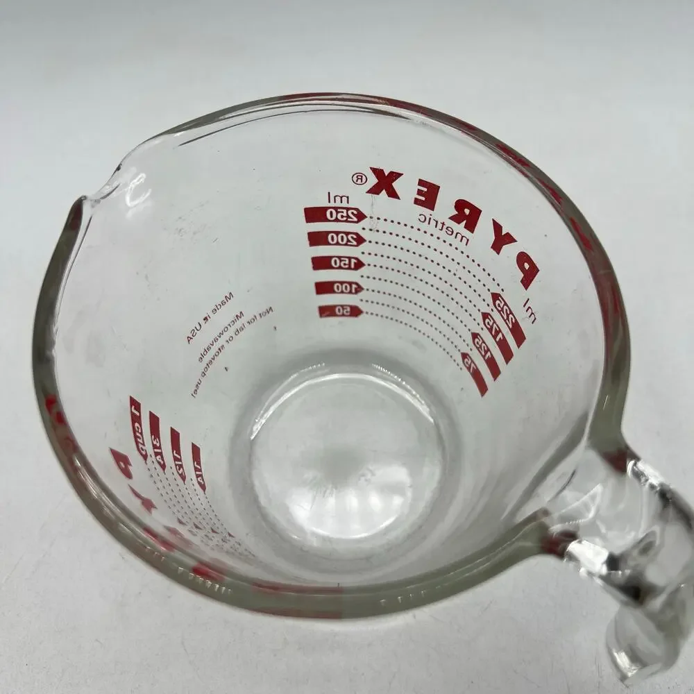Vintage Pyrex 1 Cup Measuring Cup L Handle Red Lettering Corning USA Glass AS IS